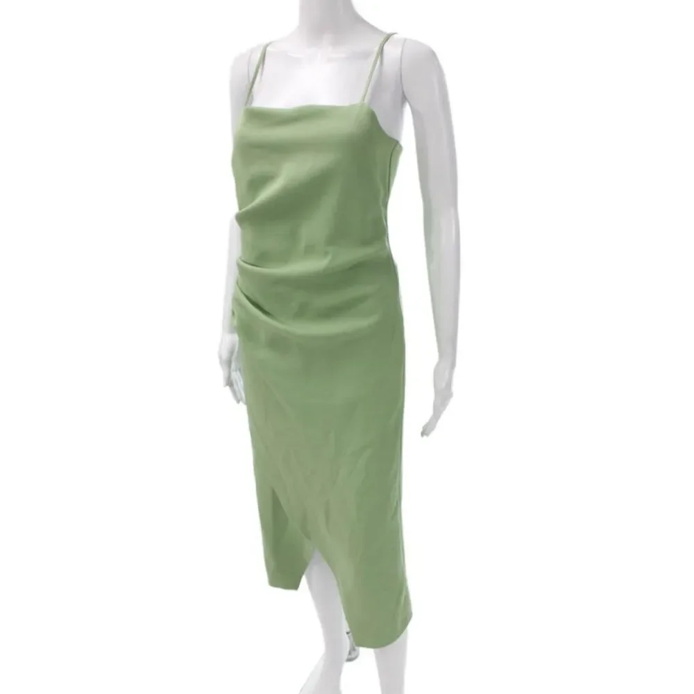 Marella Women Slip Dress Green Square Neck Sleeveless Mid-Calf Size 0
